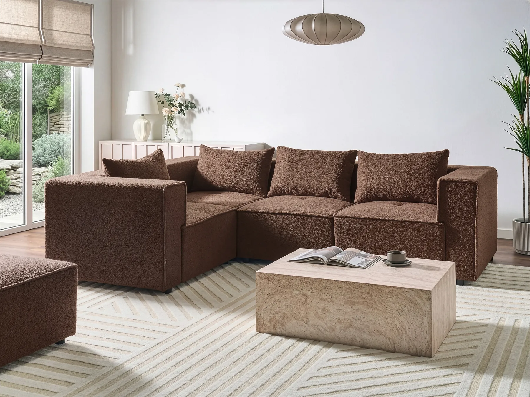 Modular Corner Sofa 4 Seater AXEBO Boucle Brown Right Hand_1075865