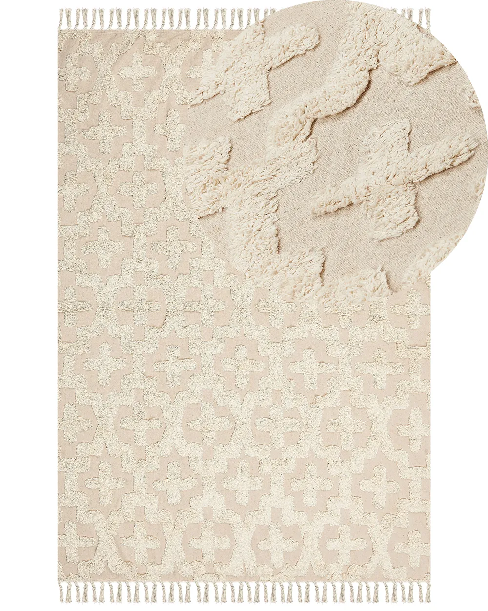 Teppich Baumwolle hellbeige geometrisches Muster verschiedene Größen ITANAGAR
