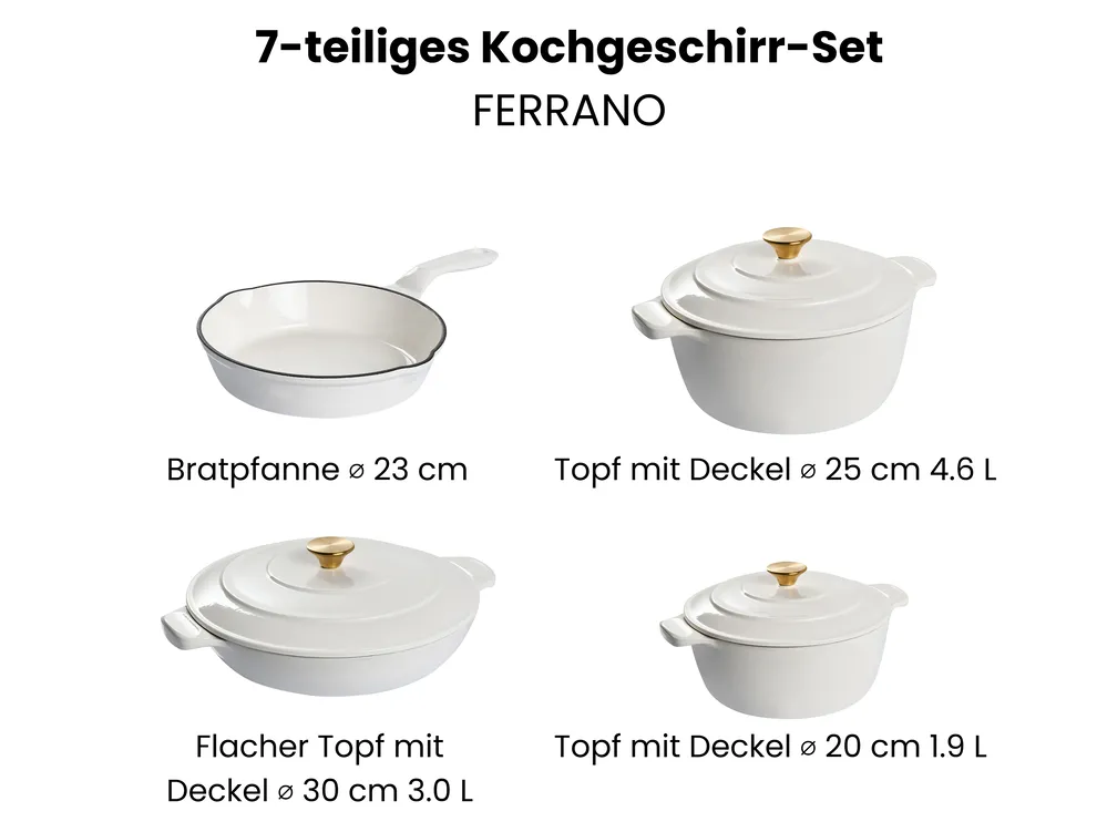 Gusseisen Kochgeschirrset 7-teilig FERRANO Cremeweiß_1073582