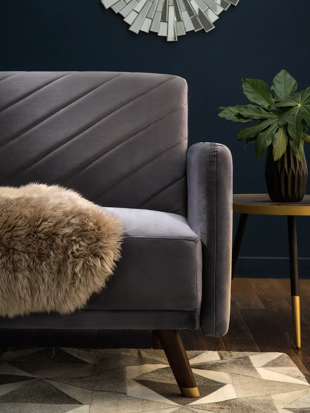 Schlafsofa 3-Sitzer SENJA Samtstoff Grau_714164