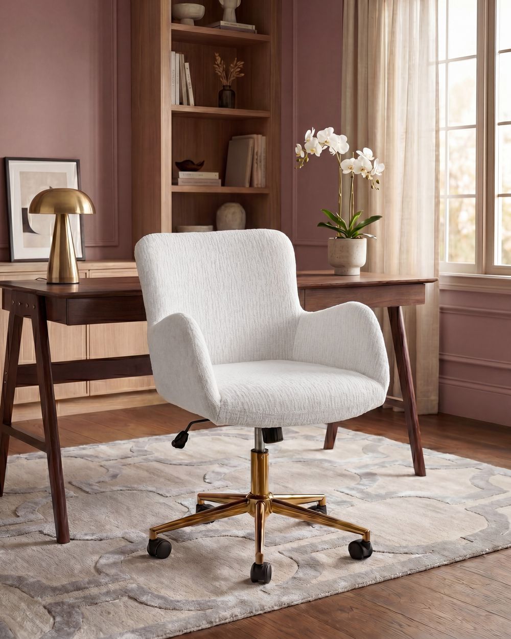 Chaise de bureau MISORELA Tissu chenille Blanc cassé