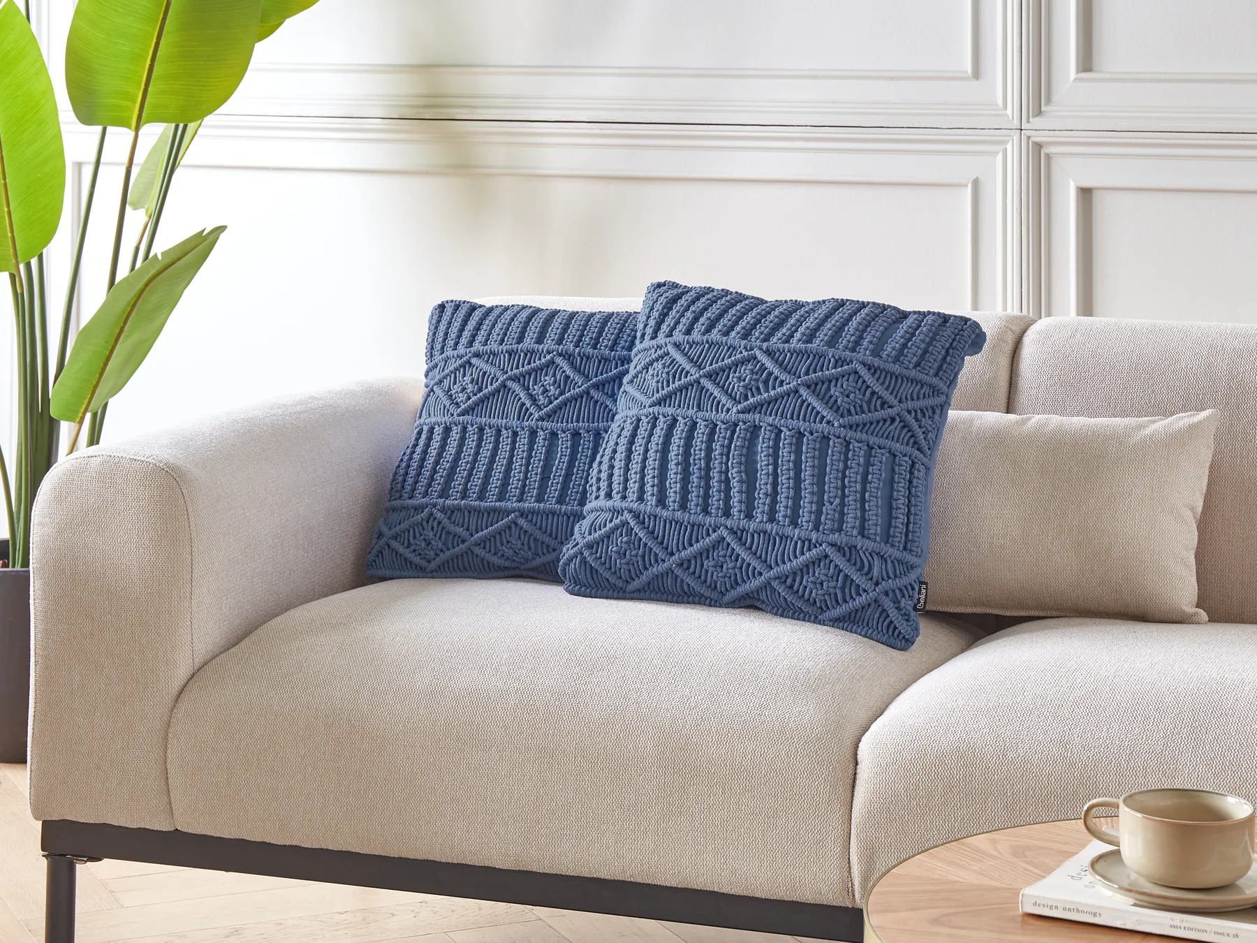 Set of 2 Decorative Cushions KARATAS 45 x 45 cm Cotton Blue Geometric Pattern_863311