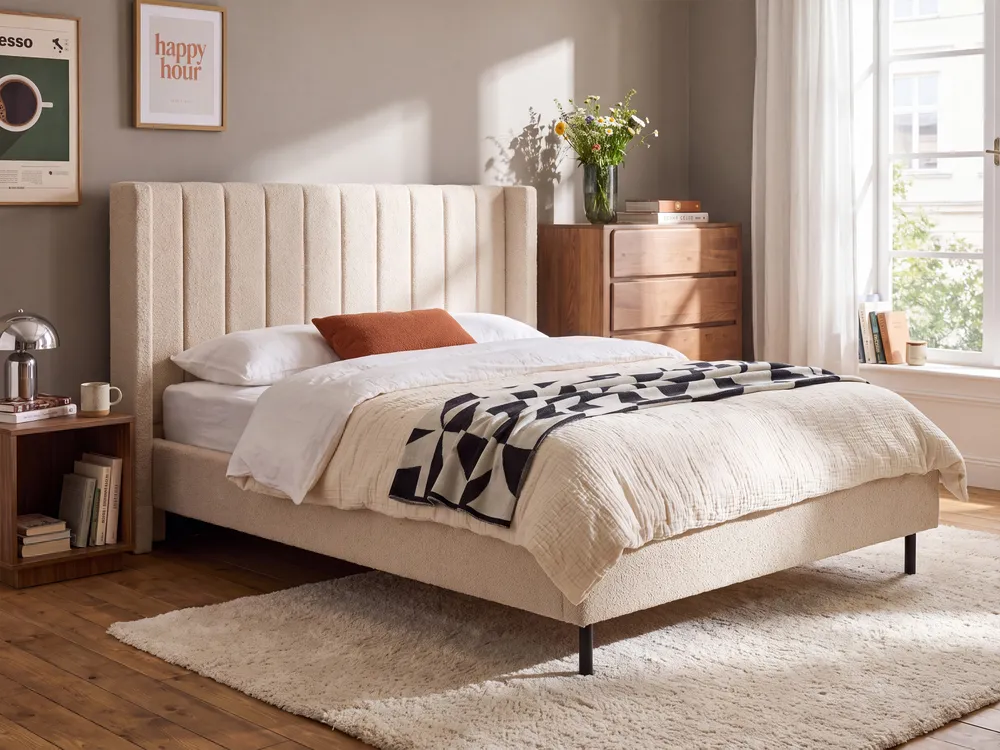 Bed Boucle VILLETTE 140 x 200 cm (EU Double) Beige_1153760