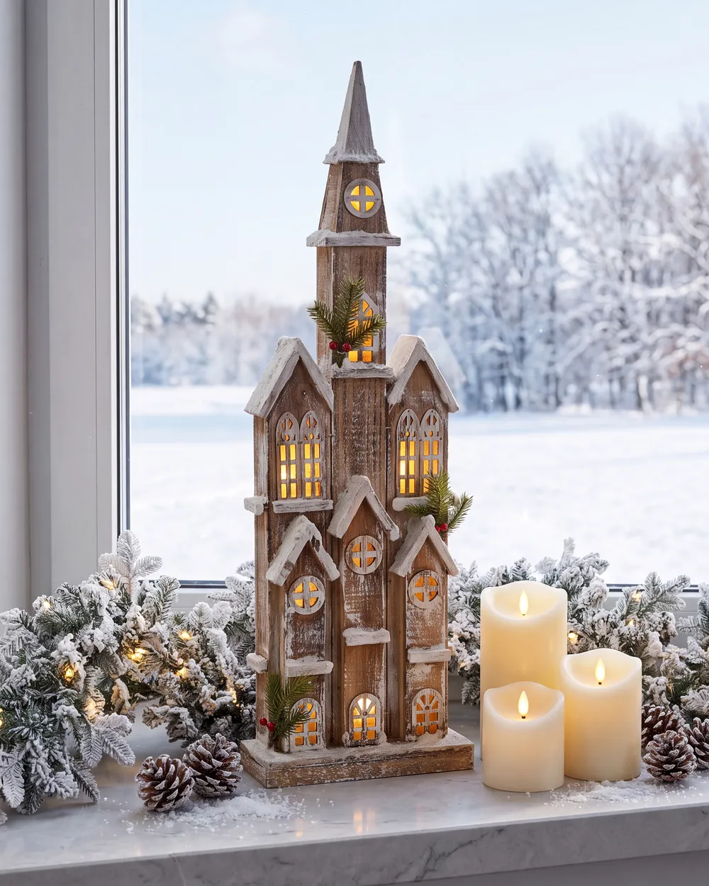 Weihnachtsdekoration LED NILAKA 85 cm Haus Hellbraun
