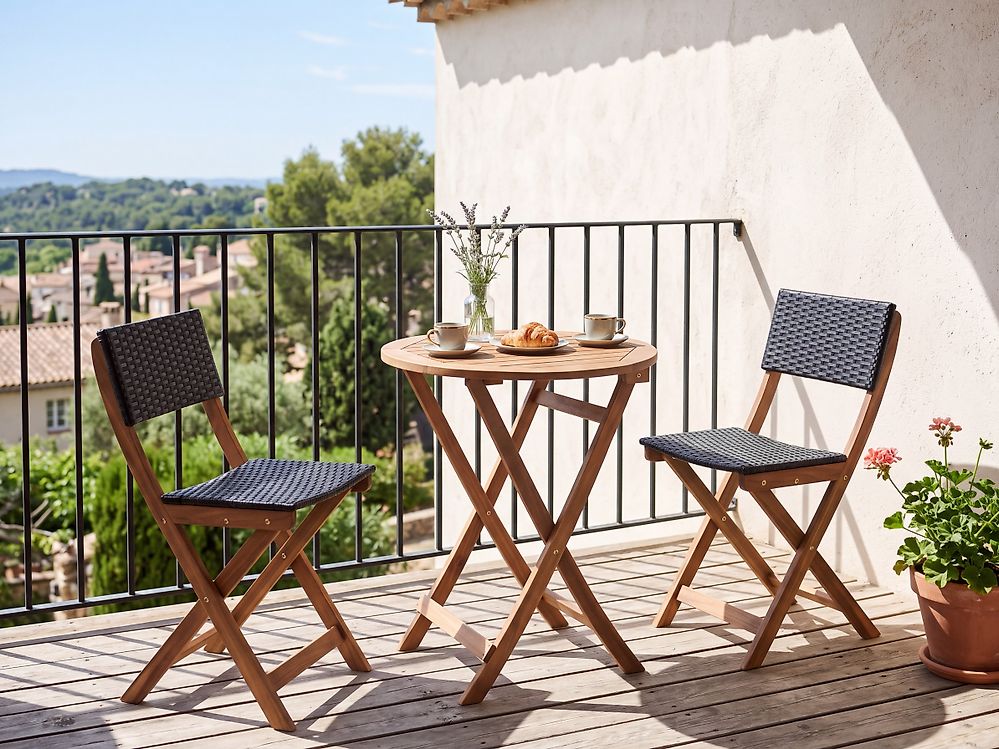 Garnitura Bistro RIVAROTTA Akacijev les rjava/črna