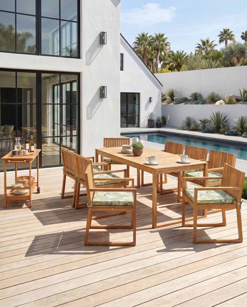 Lot de 8 chaises de jardin avec coussins SASSARI II Bois d'acacia certifié Vert