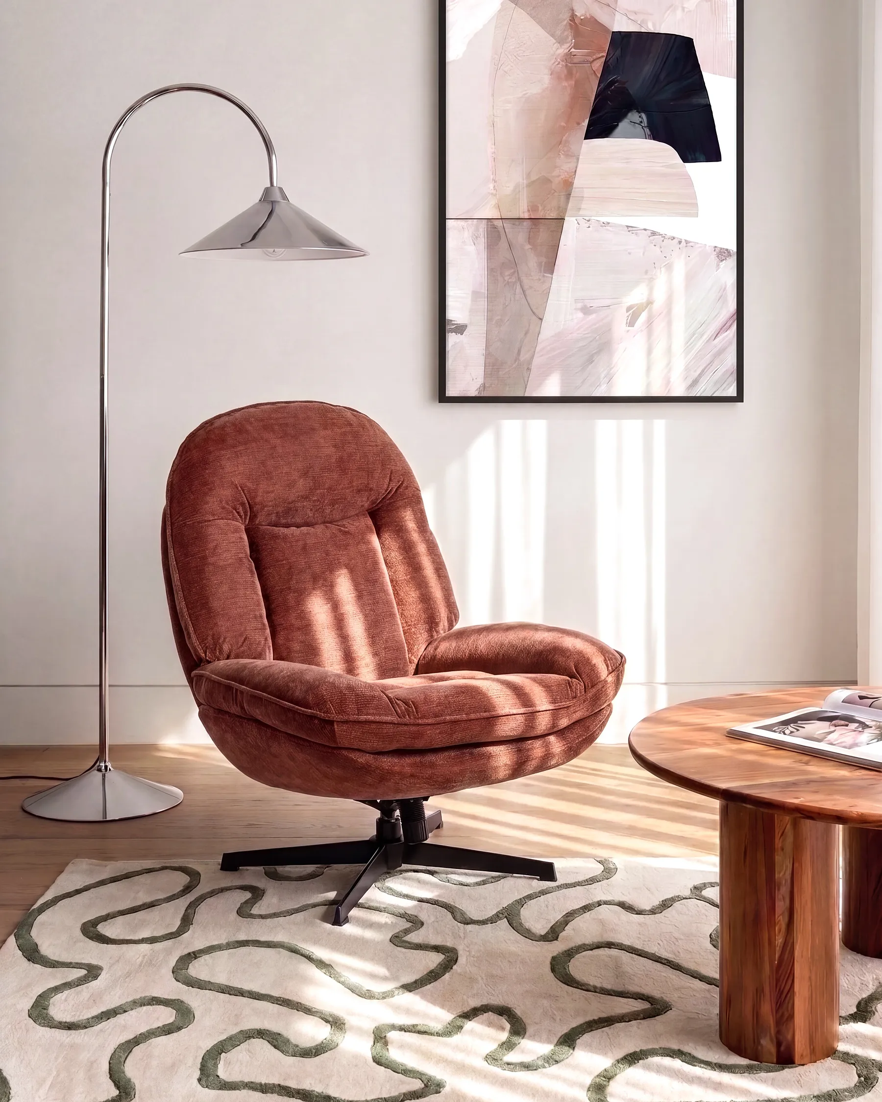 Fauteuil pivotant AREMARK Tissu chenille Marron doré_1158550