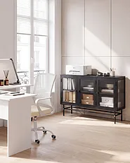 Sideboard mit Glastüren DEVON 115 cm Metall Schwarz_1154758