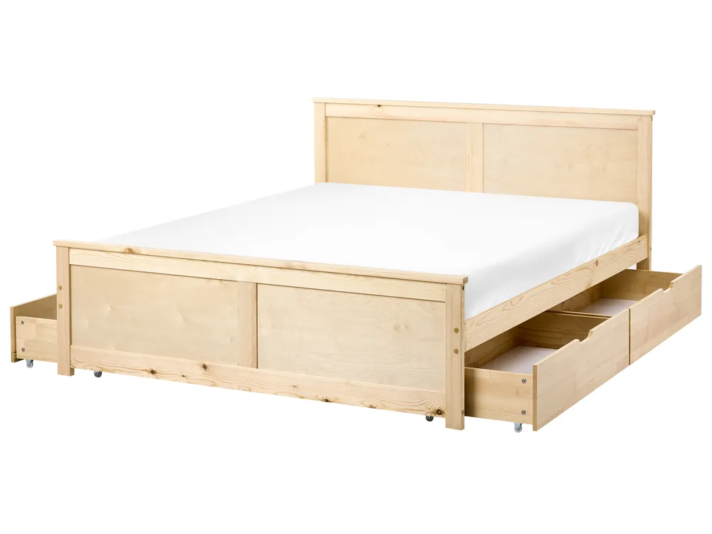 Bett mit 4 Schubladen DAUPHIN Kiefernholz Hellbraun 160 x 200 cm_1059927