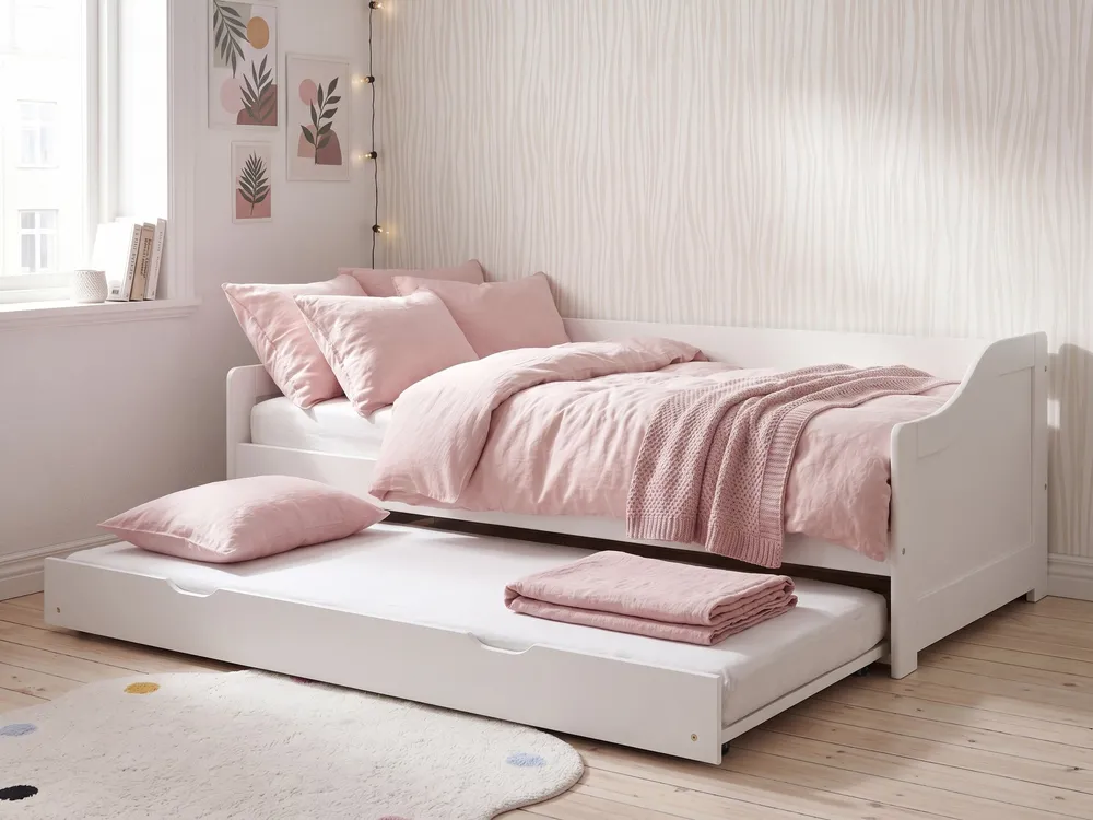 Ausziehbett Kiefernholz LUNERAY 90 x 200 cm Weiß
