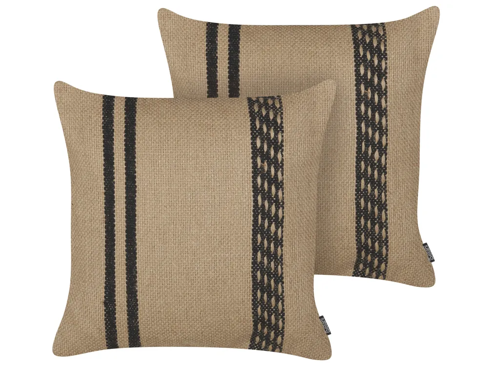 Dekokissen 2er Set DESALIX 45 x 45 cm Jute Beige Streifenmuster
