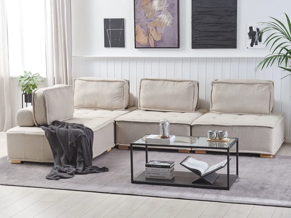 Modul Ecksofa 4-Sitzer TIBRO Stoff Hellbeige rechtsseitig
