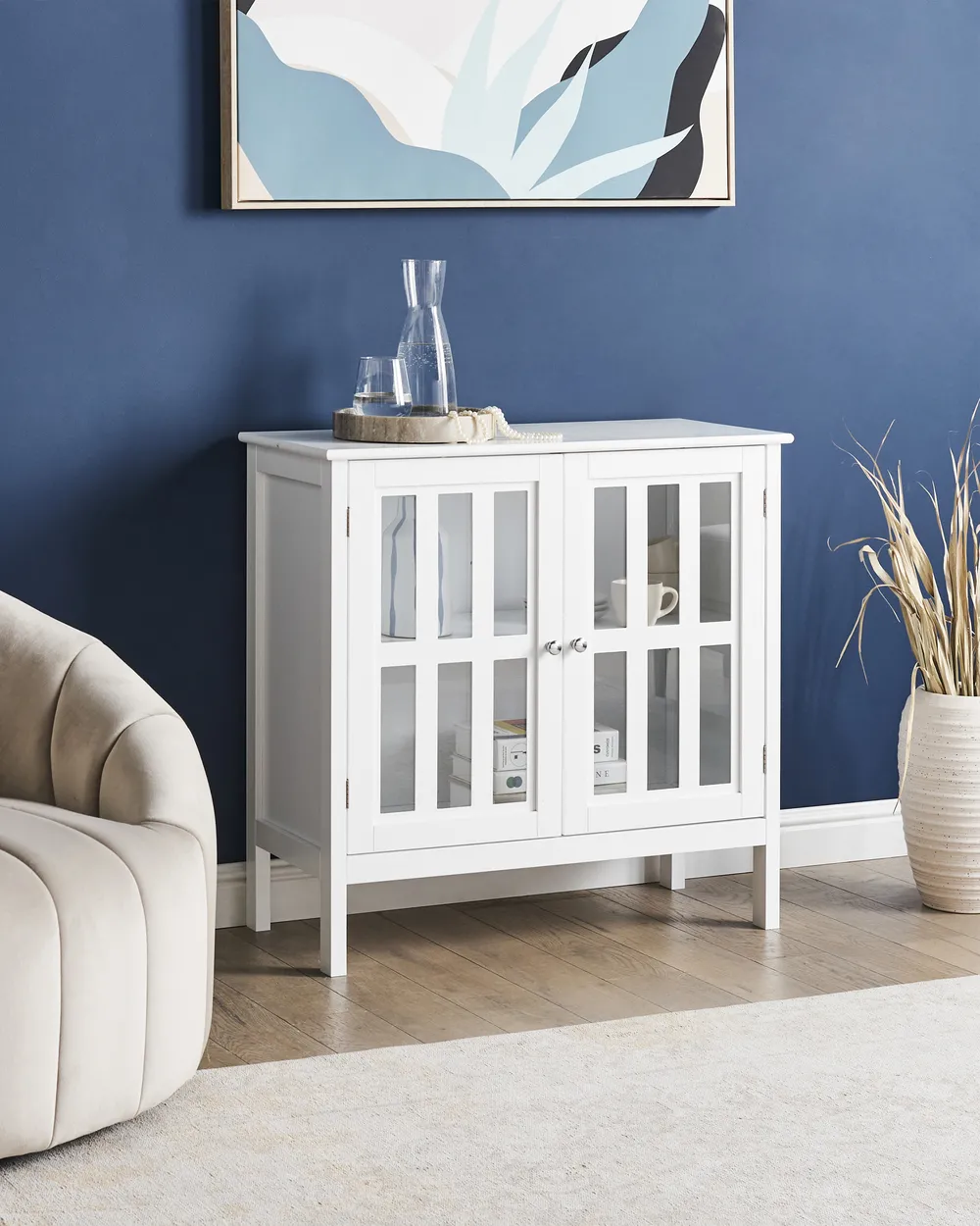 Sideboard mit Glastüren MIRAM 80 cm Weiß