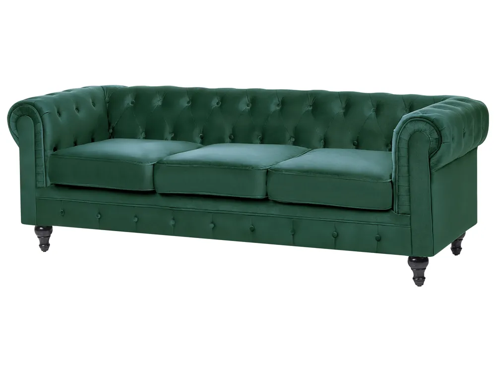 Sofa 3-Sitzer CHESTERFIELD Samtstoff Smaragdgrün_705609