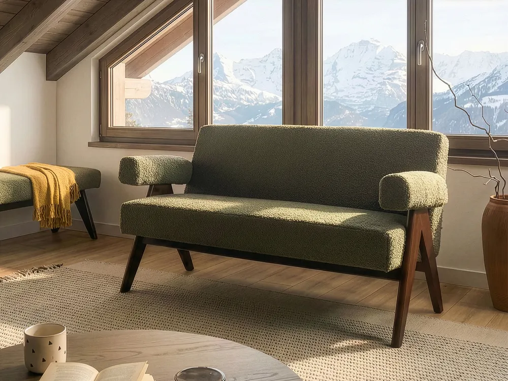 Sofa Set TAMRE Bouclé Grün / Dunkelbraun_1123583