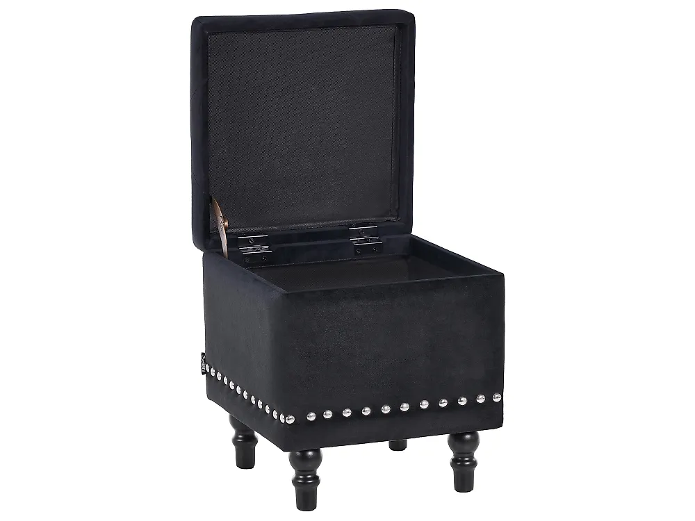 Storage Pouffe LORETTO Velvet Black_1186078