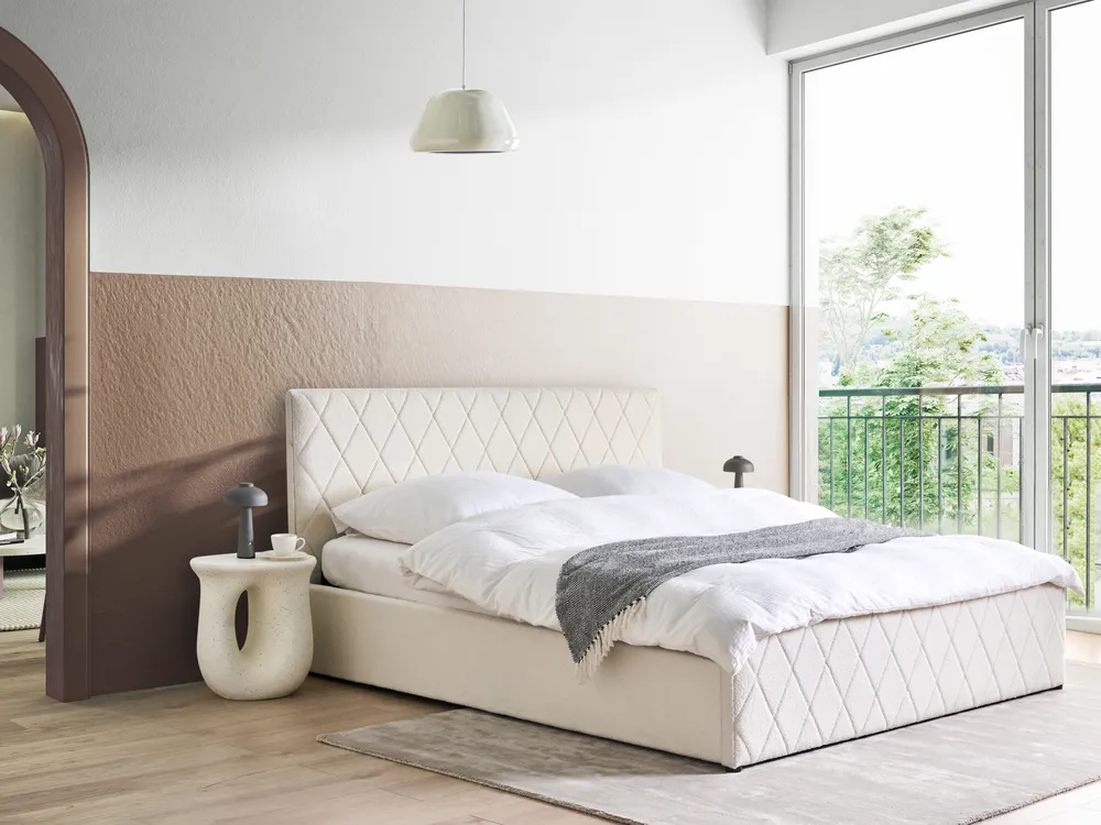 Bett Bouclé cremeweiß Bettkasten hochklappbar verschiedene Größen ROCHEFORT