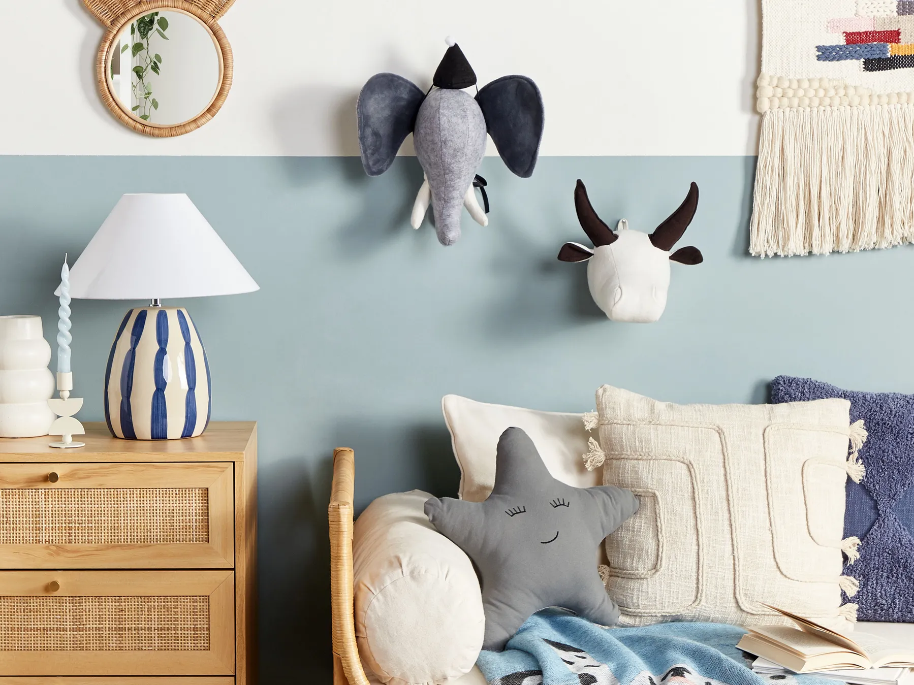 Kids Wall Decor Elephant BADOU Cotton 36 cm Grey_848225