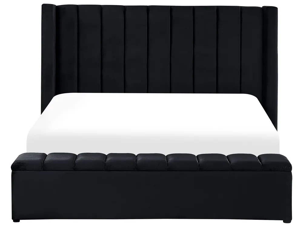 Waterbed with Storage Bench NOYERS Velvet Black 180 x 200 cm (EU Super King)_915018