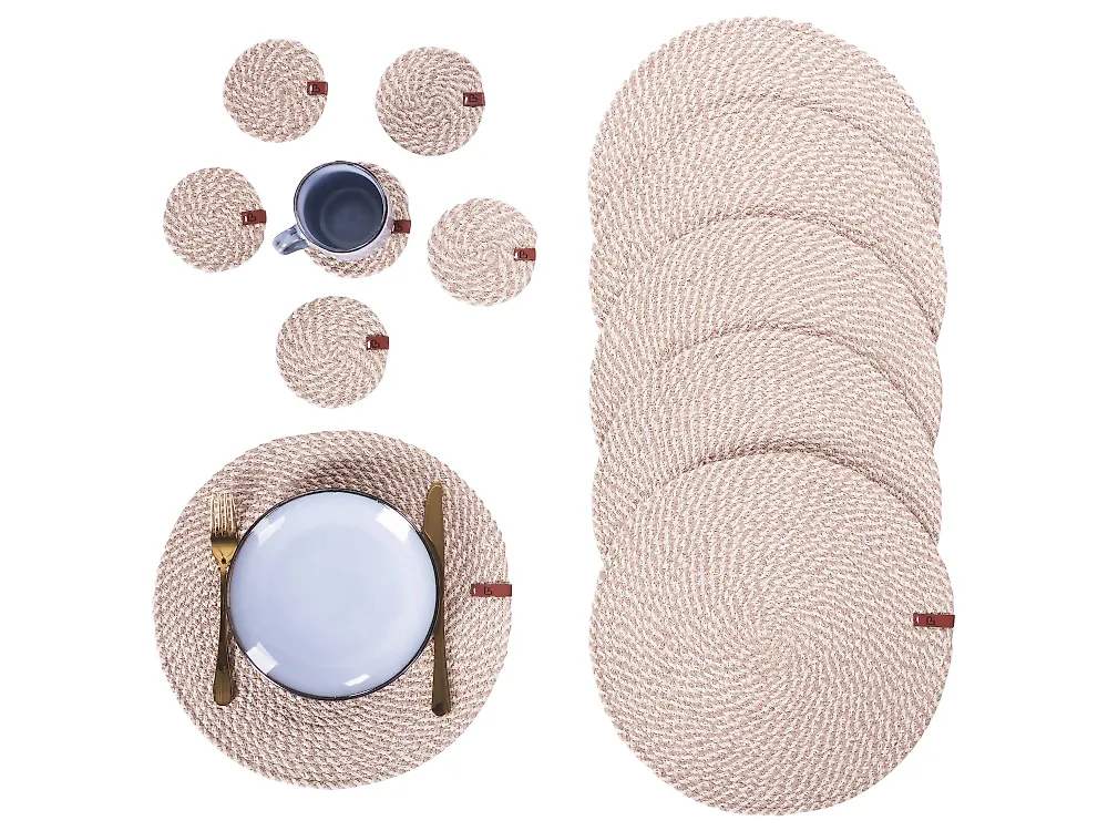 Placemats en onderzetters set PIPTURUS Jute Natuurlijk_946248