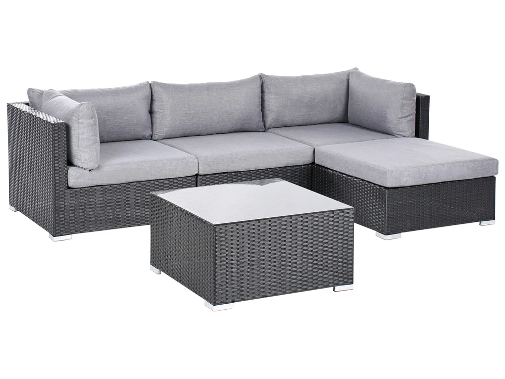 Garten Ecksofa mit Tisch 4-Sitzer SANO Polyrattan Schwarz linksseitig_975966