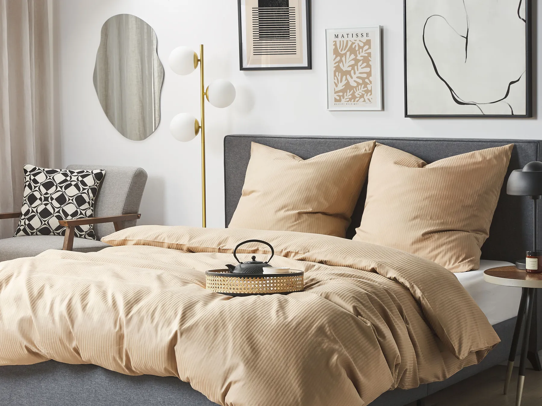 Bettwäsche-Set AVONDALE 155 x 220 cm Baumwollsatin Beige_815137