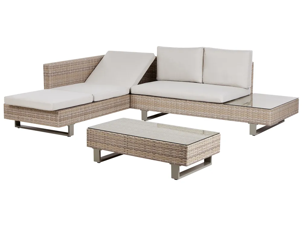 Garden Corner Sofa with Table 5 Seater LANCIANO PE Rattan Off-White Right Hand_930936