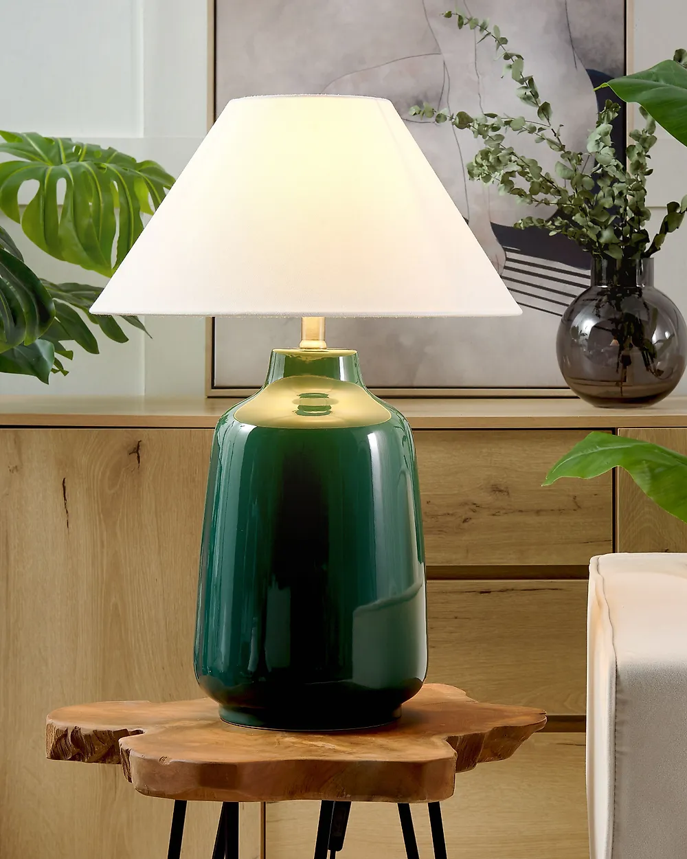 Tischlampe CARETA Keramik Dunkelgrün
