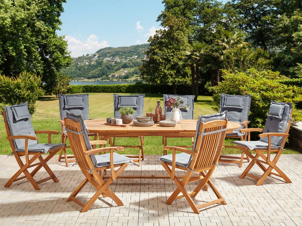 Gartenmöbel Set 8-Sitzer MAUI II inkl. Kissen Akazienholz Graphitgrau