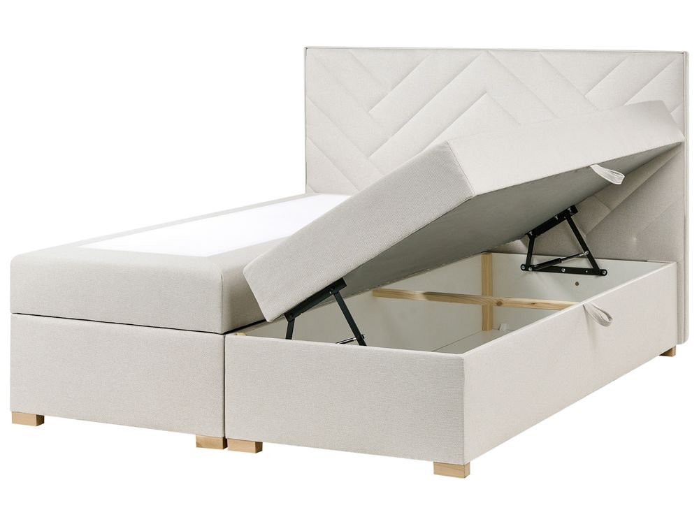 Boxspringbett mit Stauraum ESQUIRE Stoff Cremeweiß 160 x 200 cm