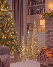 Weihnachtsdekoration 3er Set LED TUELSO 60/80/100 cm Weihnachtsbaum Gold_1025525