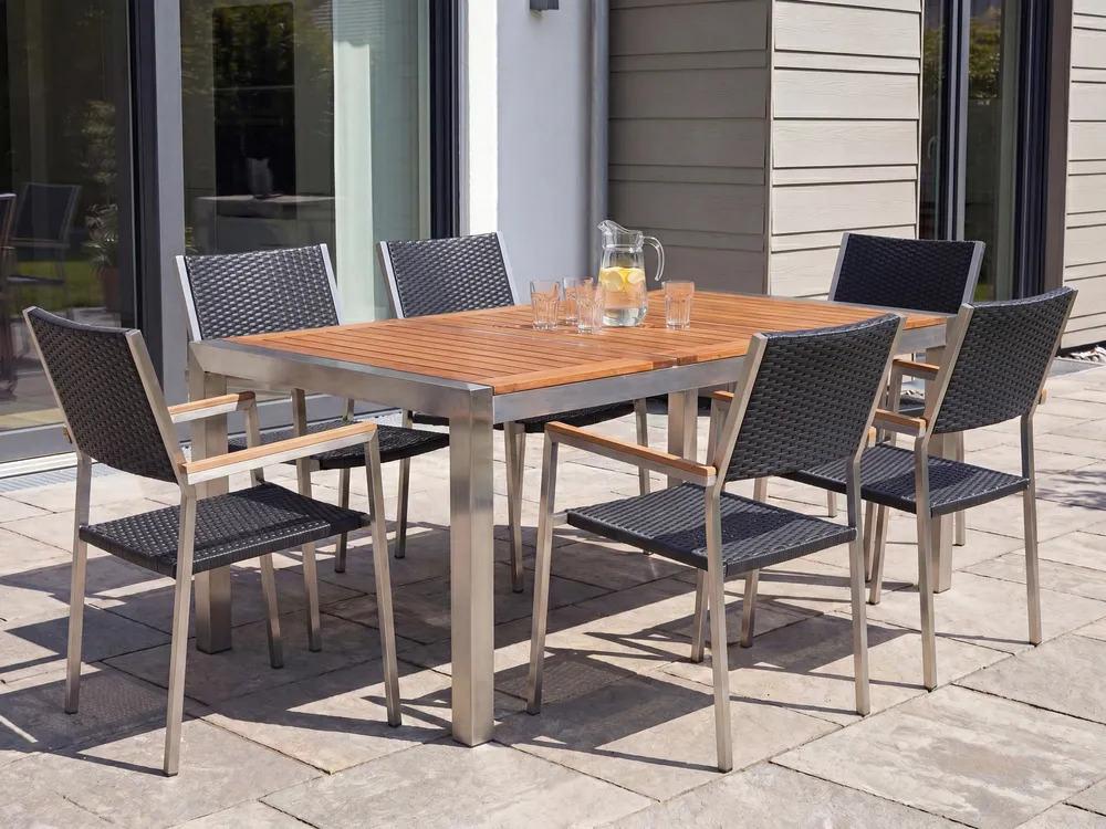 Gartenmöbel Set 6-Sitzer GROSSETO Eukalyptusholz Braun / Schwarz