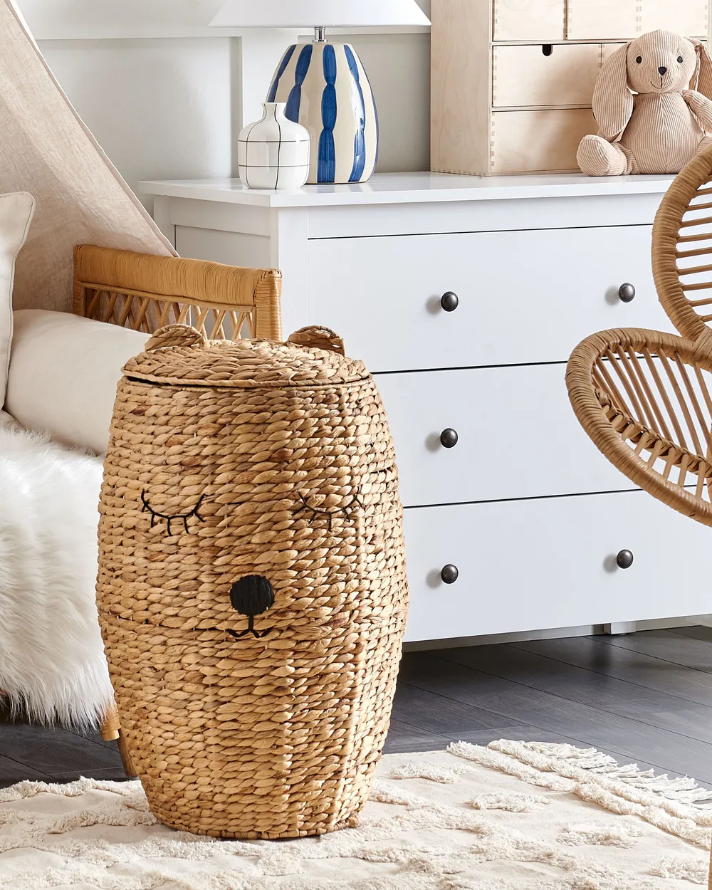 Kinder Aufbewahrungskorb Teddybär SAMBUR Geflecht Naturfarben