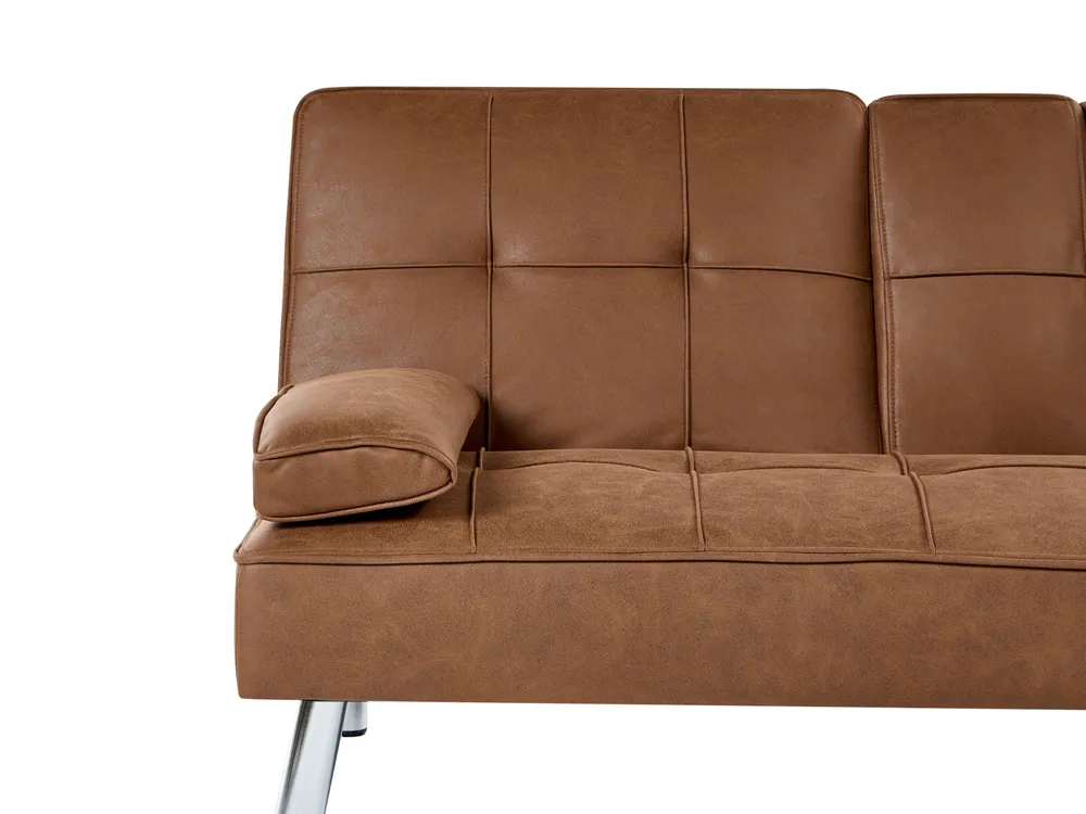 Sofa Bed 3 Seater ROXEN Faux Leather Golden Brown_1044126