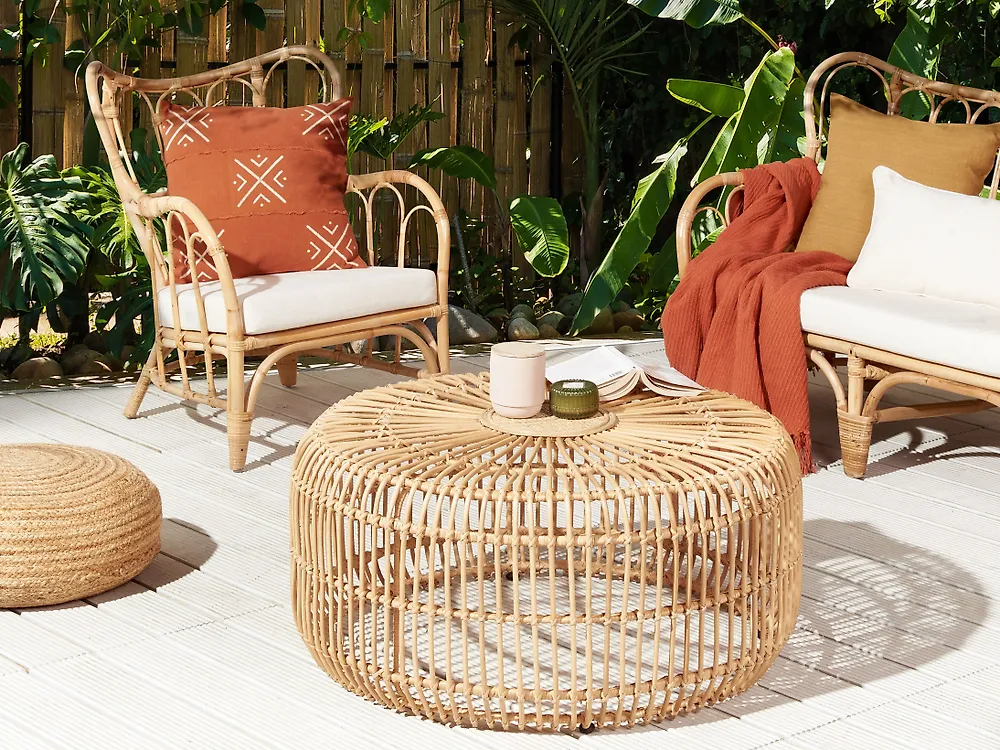 Garden Coffee Table RANDAZZO 85 cm 85 cm Rattan Light Brown_1182445