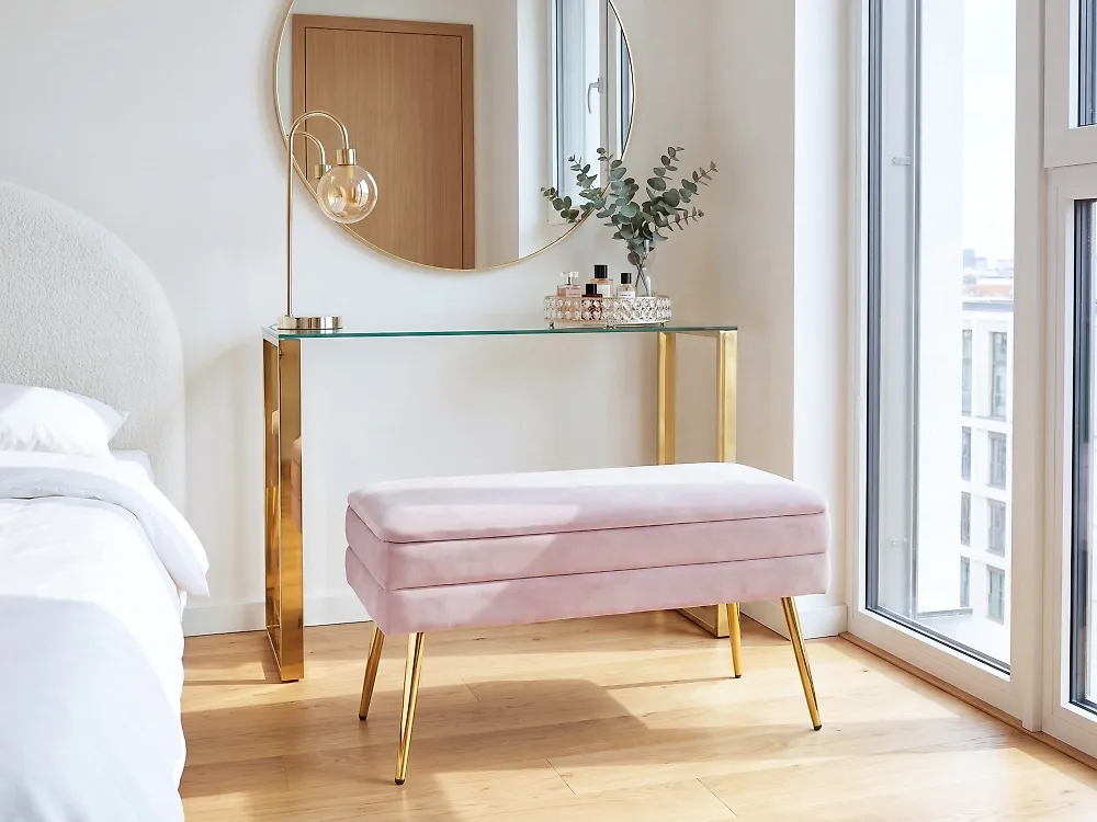 Polsterbank mit Stauraum DURHAM Samtstoff Rosa