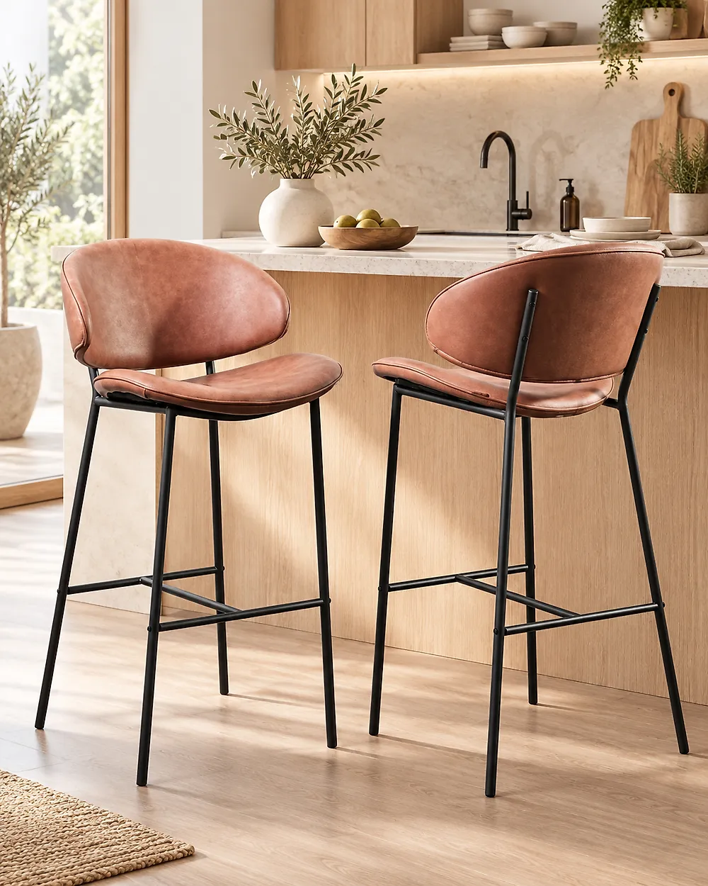 Set of 2 Bar Chairs KIANA Faux Leather Brown_1175073