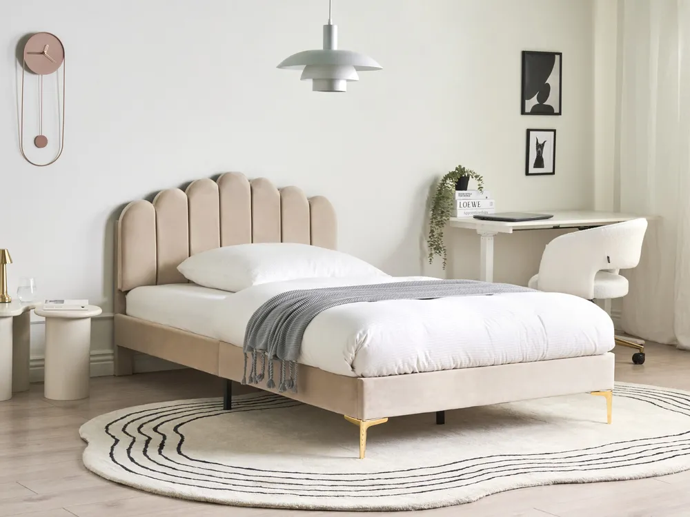 Bett mit Lattenrost Samtstoff SAUVIAN 120 x 200 cm Beige