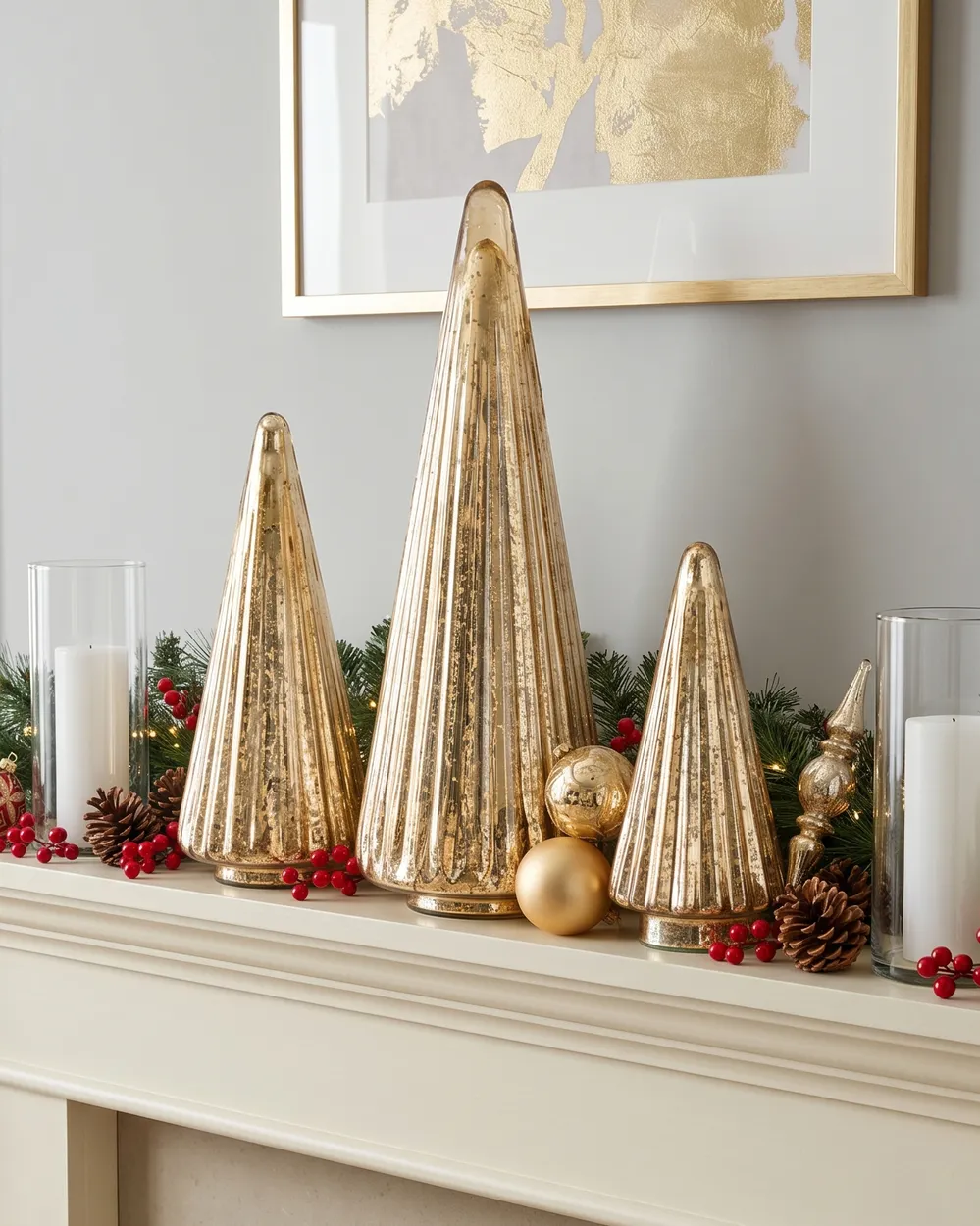 Dekofiguren 3er Set OYEREN 21/29/37 cm Weihnachtsbaum Gold_1133246