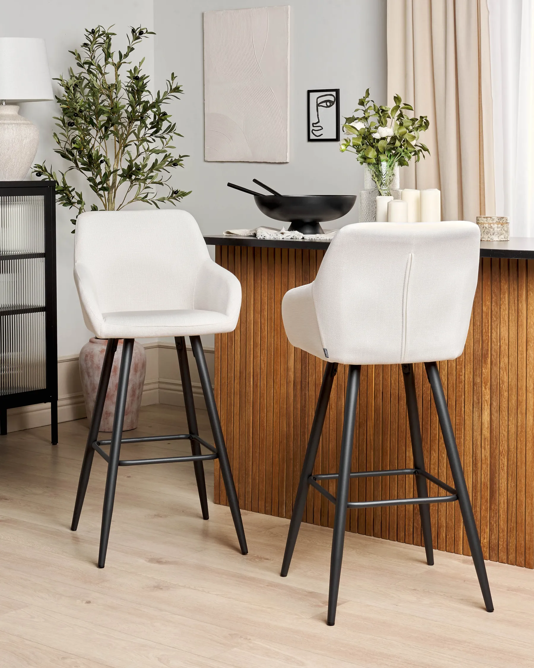 Set mit 2 Barstühlen CASMALIA Samtstoff Cremeweiß_1028642