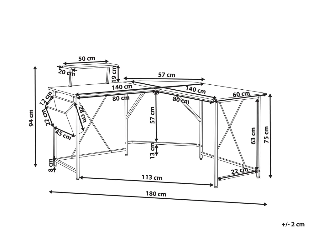 Eckschreibtisch TACONY 180 cm 140 cm mit Stauraum Schwarz_1044288