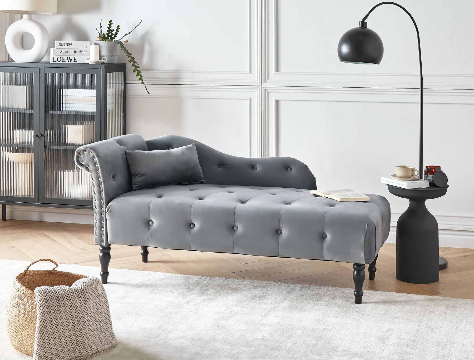 Linksseitige Chaiselongue IVRY Samtstoff Grau_929062