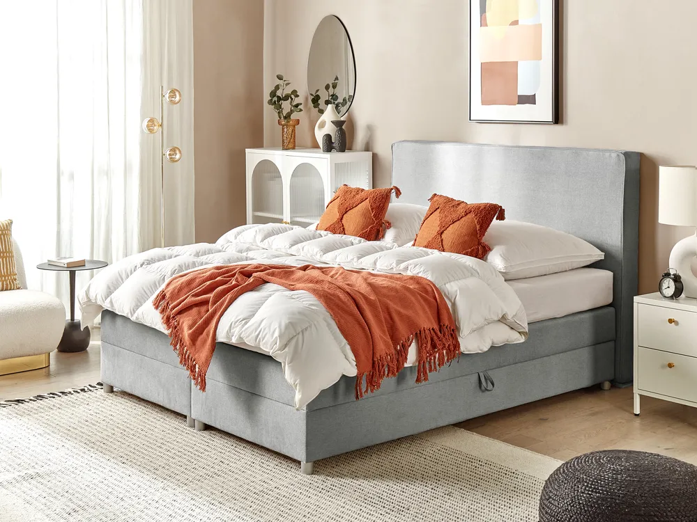 Boxspringbett mit Stauraum MINISTER Stoff Hellgrau 160 x 200 cm
