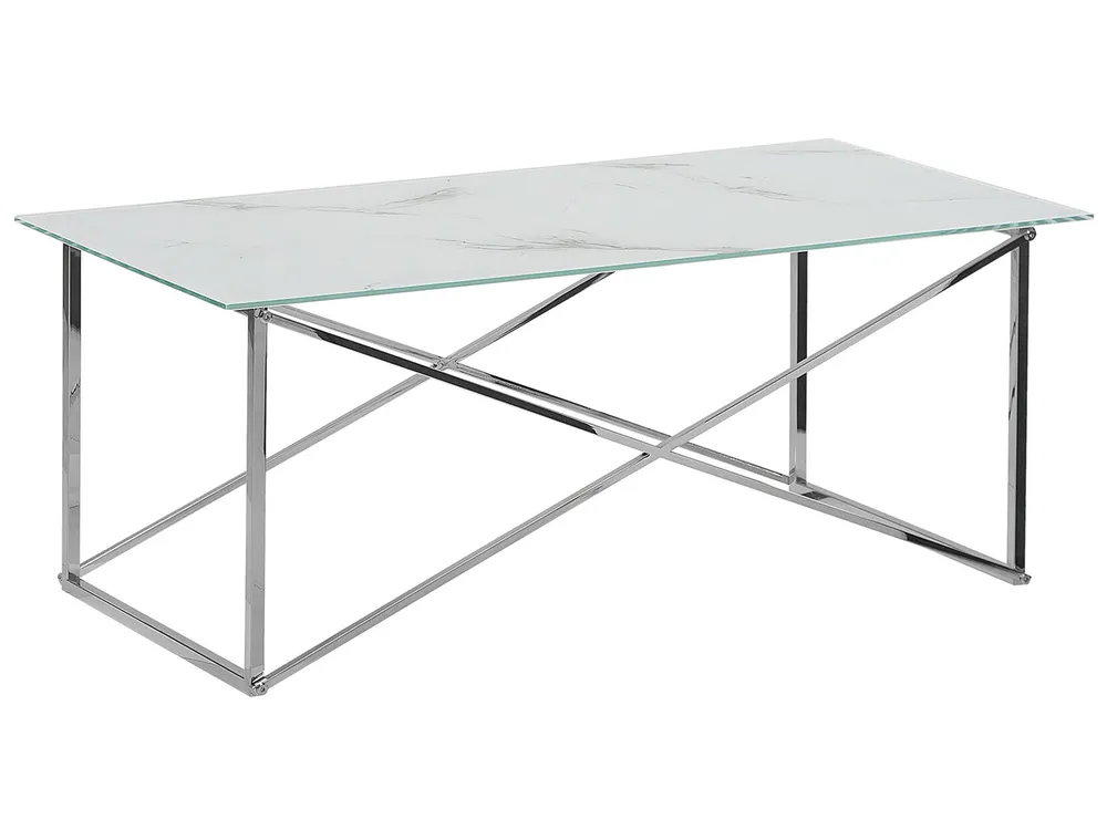 Couchtisch EMPORIA Sicherheitsglas Marmor Optik / Silber