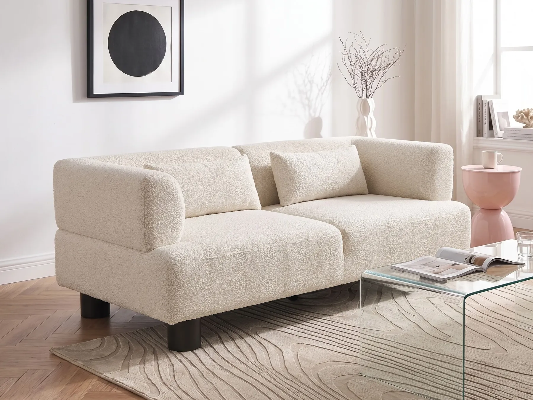Sofa 2-Sitzer MOVIK Bouclé Cremeweiß_1046869