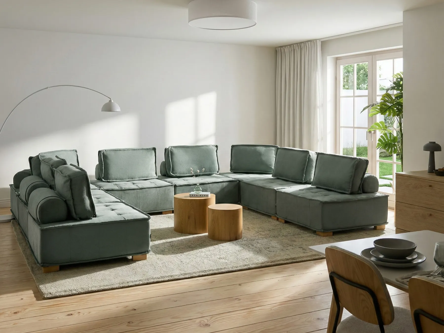 U-förmiges Modulsofa 8-Sitzer TIBRO Stoff Hellgrün_1057840
