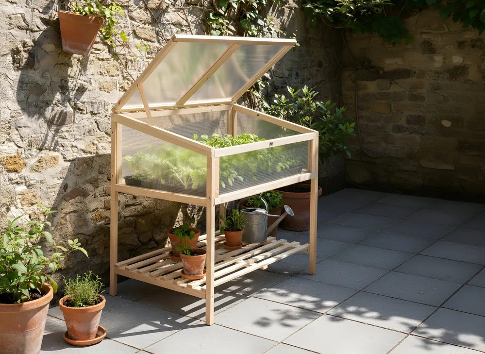 Balkongewächshaus ARANOVA 80 cm 58 cm Tannenholz Hellbraun
