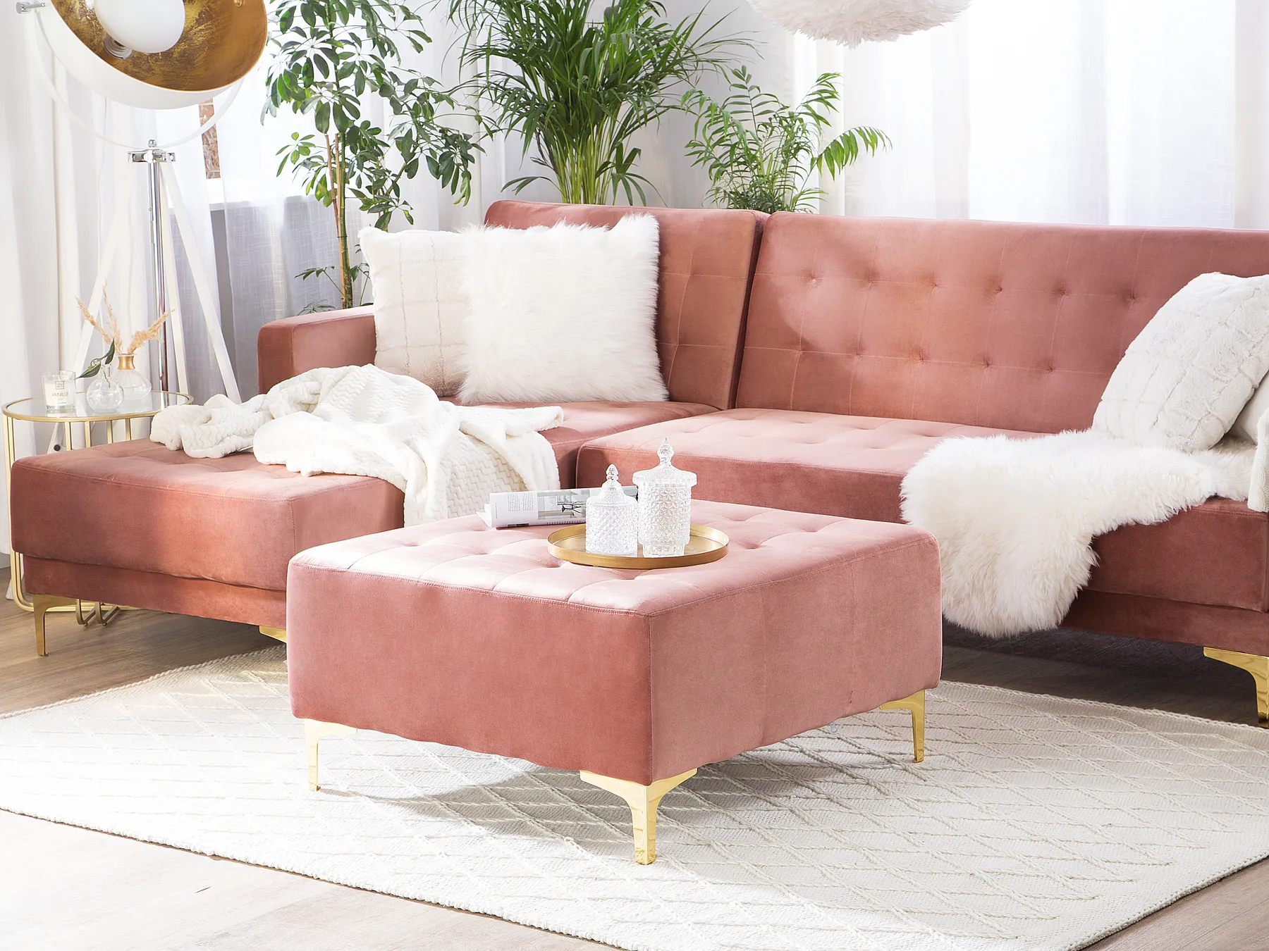Ottomane ABERDEEN Samtstoff Rosa_736110