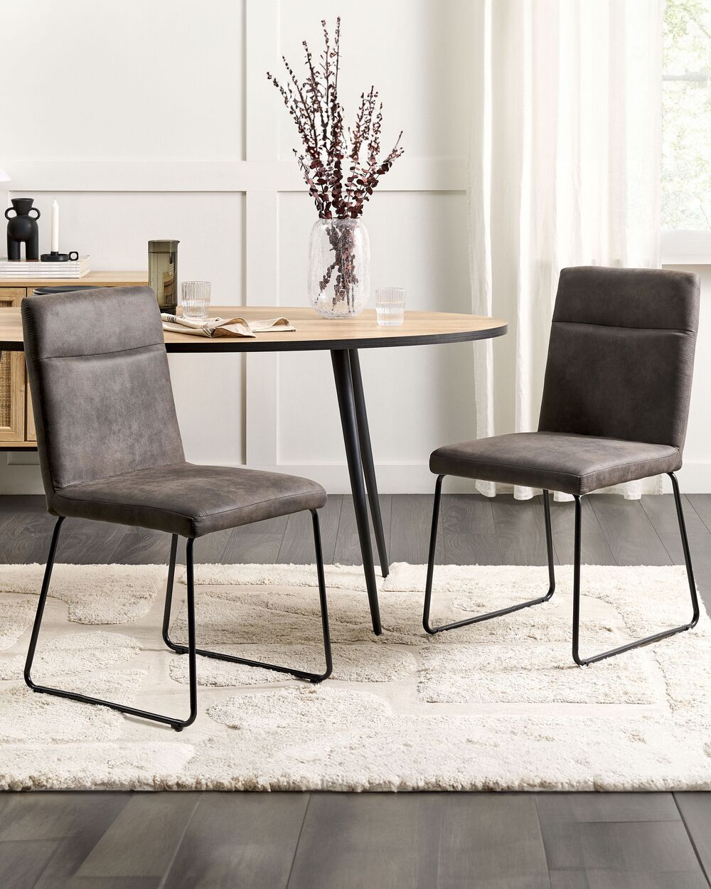 Set of 2 Dining Chairs NEVADA Fabric Dark Grey