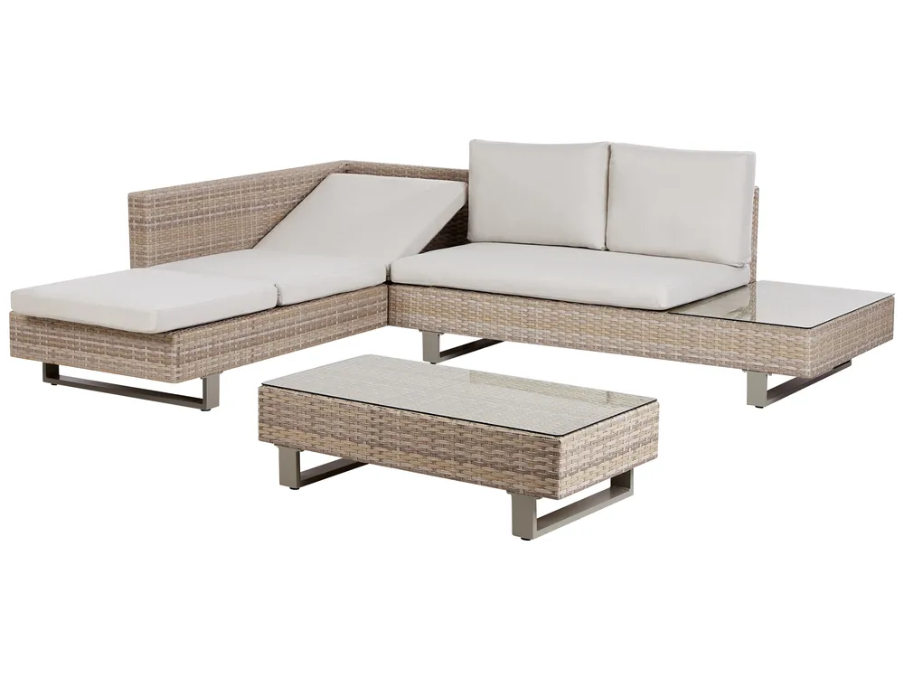 Garden Corner Sofa with Table 5 Seater LANCIANO PE Rattan Off-White Right Hand_930935
